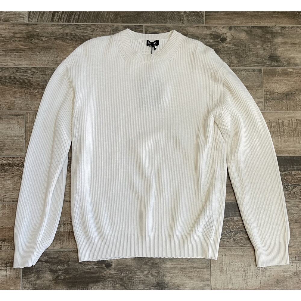 $2,990 NWT Ermenegildo ZEGNA Oasi White Ribbed 100% Cashmere Sweater 54(XL)